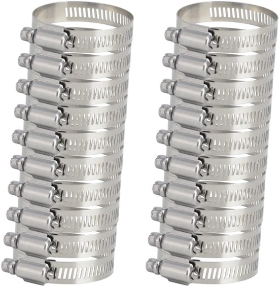 20 stuks - Ø 21-44mm - Slangklemset - slangklem - Bereik Wormwiel Slangklem - Brandstofleidingklem - Veerslangklem - voor Loodgieters-, Automobiel- en Mechanische Toepassingen - RVS - zilver - 12mm breedte van Virklyee