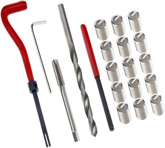 20 stuks schroefdraad reparatieset M10X1.5mm schroefdraad inzetstukken metrische beschadigde schroefdraad reparatie boortap handgereedschapset helicoil inzetgereedschap schroefdraad herstelset