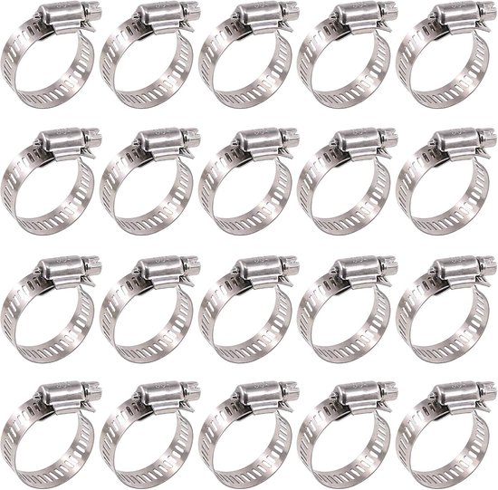 20 stuks - Slangklemset - slangklemmen - 10-16 mm - Klemmen Set voor om de Tuinslang Afvoerslang of Doucheslang - zilver - roestvrij staal van Limeo