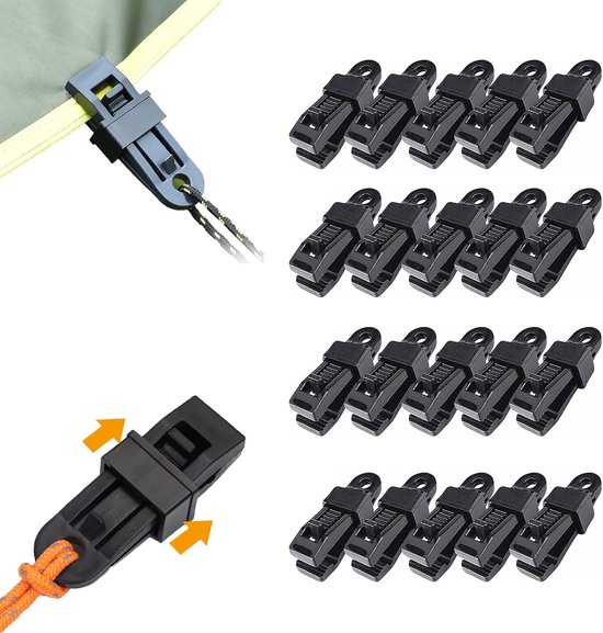 20 Stuks Tarpaulin Clips, Tarp Clips Heavy Duty Lock Grip, Shade Cloth Plastic Clips, Tarpaulin Klemmen, Tarpaulin Clips en Klemmen, Tent Clips Tarpaulin Clips, Tarpaulin Klemmen, Herbruikbare Tarp Klemmen voor Luifel Buiten (Zwart) van Merkloos