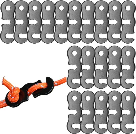 20 Stuks Zwarte Aluminium Touwspanners voor Kamperen, Tent Accessoires, Verstelbare Touwgeleiders voor Buitenactiviteiten en Picknicks van Merkloos