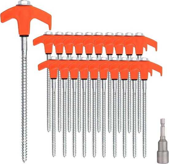 20 x Robuuste stalen schroefharingen - Stevig voor camping en outdoor - Stormbestendig - Voor harde vloeren, bos, weiden en gras