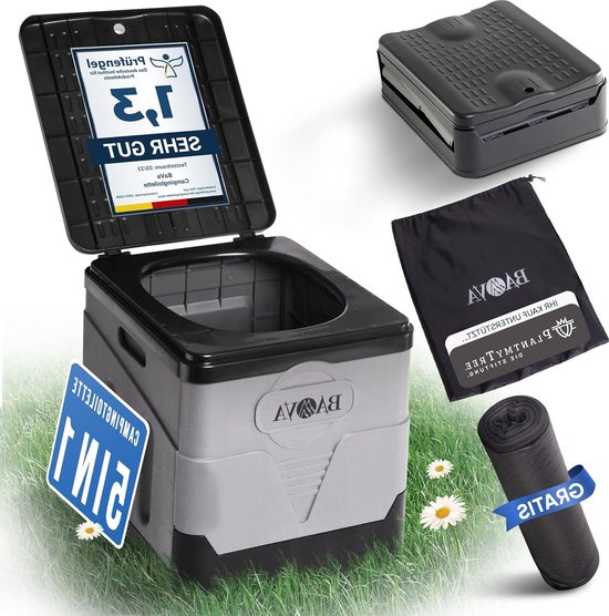 2023 Opvouwbaar BAVA® Campingtoilet zonder chemicaliën - Unieke stabiliteit - Inclusief 12 zakken - Mobiel voor festivals en kleine tuinen van BAVA
