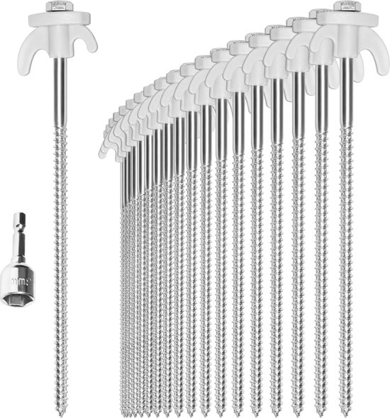 20x stalen schroefharingen - robuuste grondspijkers voor kamperen - haringen met adapter voor accuschroevendraaier van $