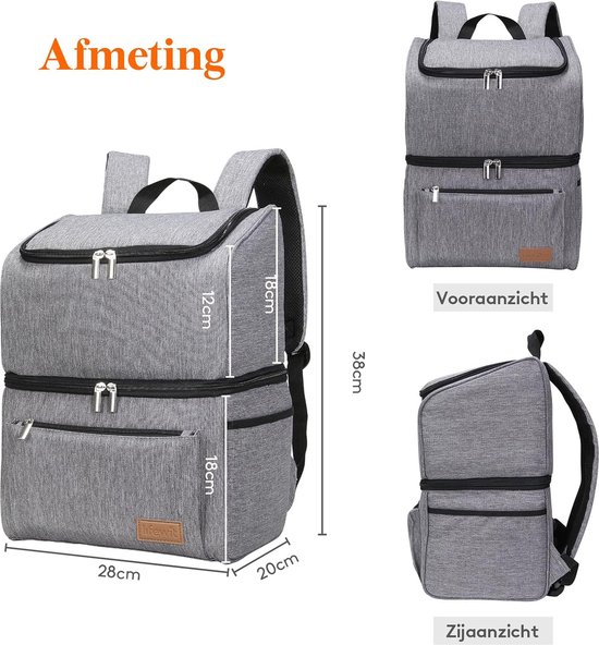 21L 30 Blikken Geïsoleerde Koelrugzak Thermische Koeltas, Zachte Picknickrugtas Lekvrije Dubbeldekker Voedsel Lunchtas voor Mannen Vrouwen Mama voor Lunch/Picknick/Winkelen/Reizen, Grijs van Bekahizar