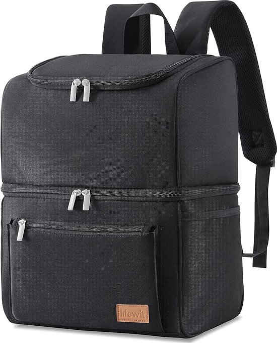 21L geaccepteerd Koeltas - Thermische Lunchtas - Koelrugzak - Lekvrije Dubbeldekker Koeltas voor Heren, Dames, Moeders voor Lunch, Picknick, Winkelen, Reizen - Zwart van Tourit