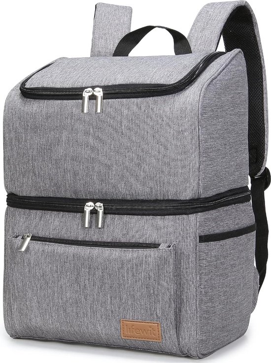 21L verwarmde Koeltas - Thermische Lunchtas - Koelrugzak - Lekvrije Dubbeldekker Koeltas voor Heren, Dames, Moeders voor Lunch, Picknick, Winkelen, Reizen - Grijs van Fooxer