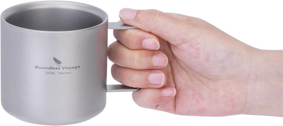 220ml Titanium Koffiemok Dubbelwandig Mini Mug voor Espresso, Thee, Kamperen en Reizen - Duurzaam en Lichtgewicht Drinkware Ti3052D (Grijs)