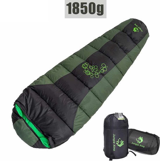 220x80cmProfessional Premium Winter Slaapzak–Mummieslaapzakken-1850 G Vulling -Waterdichting–Draagbaar-Temperatuur comfort 0-10 °C-Voor Camping-Backpacken-Hiken-Festivals-Logeren-Buitenhuis-Voor kinderen en volwassenen（Groen） van Merkloos