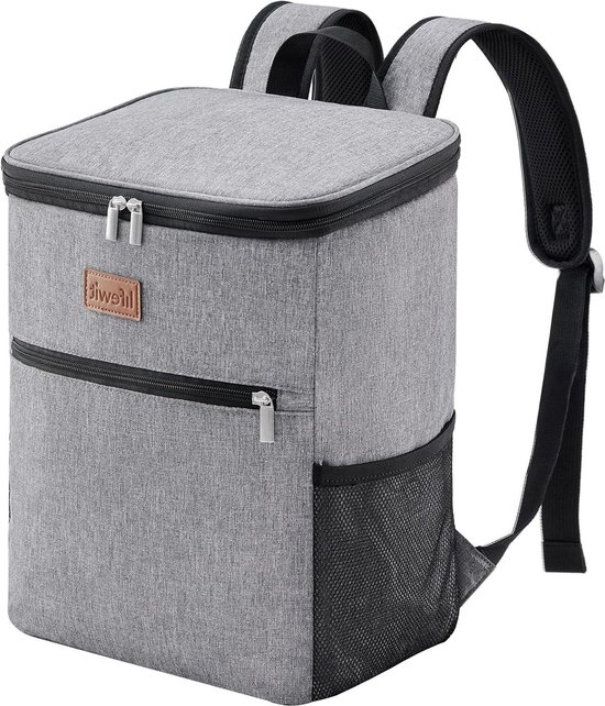 24 Liter Koelrugzak Met Harde Voering - Grote Geïsoleerde Picknicktas - Koeltas voor Kamperen en Picknick - Grijs Cool Box Stand van Earthtec