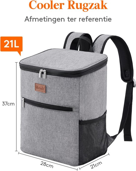 24 Liter Koelrugzak Met Harde Voering, Grote Geïsoleerde Picknicktas, Koeltas voor Kamperen/Picknick/Reizen(Grijs) van Tourit