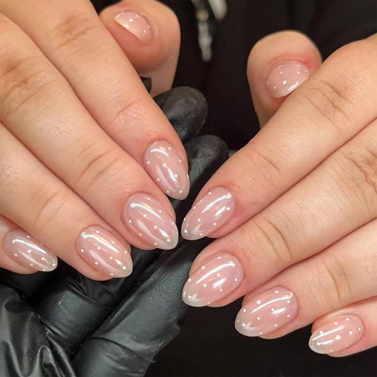 24 Press On Nagels Starter Set, Kort Rechthoekig - 24 Stuks Polka Dot DoNails met Stippen, Herbruikbare Kunstnagels met Lijm Tabs, Eenvoudige Toepassing