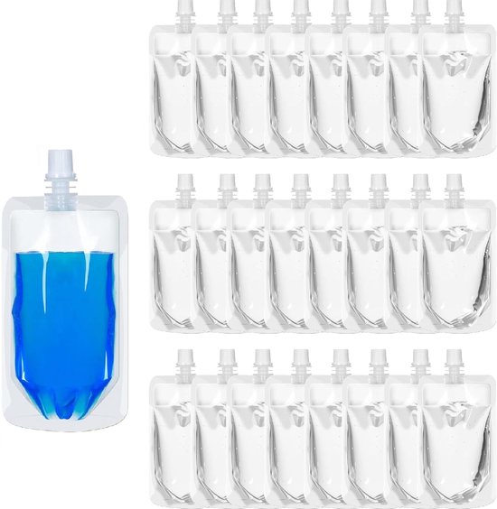 24 Stuks opvouwbare waterflessen - 250 ml - Waterzak voor buiten kamperen - Drinkzakjes - Lekvrij - Opvouwbare waterfles - Doorzichtige drankzakken - Herhaalbare - BPA-vrije - Voor feesten, reizen, camping, sport en picknicks - Transparante van Merkloos