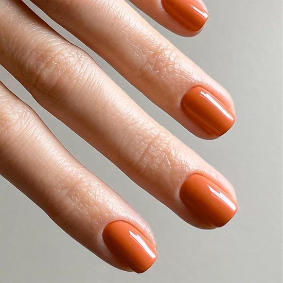 24 stuks Press On Nails Korte Vierkant Oranje, Complete Set met Gel-Lijm, Nagelvijl en Houten Stokje