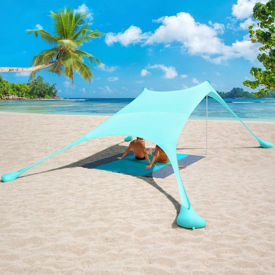 2,4 x 2,4 m strandtent met picknickdeken en zandzakanker, strandtent, zonweringtent voor het strand met UV-bescherming UPF 50+ zonnescherm, luifel, campingzeil (turkoois) van Aktive
