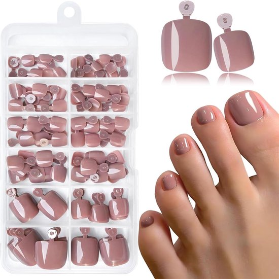 240 stuks donkere nude drukbare teennagels, korte, donkere nude kunstteennagels om op te drukken en op te plakken