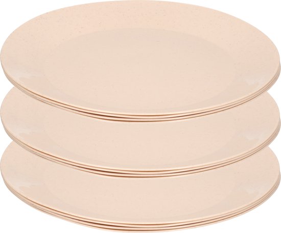 24x ontbijt/diner bordjes van afbreekbaar bio-plastic 21 cm dia in het eco-beige - Campingservies/picknickservies van EcoLine