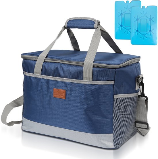 25 liter Geïsoleerde Koeltas - Lunchtas - 4 laags geïsoleerde Koeltas - Incl. 2 koelelementen Picknicktas - Extra Ruimte Uitvouwbaar - Waterdicht en vuilafstotend - blauw
