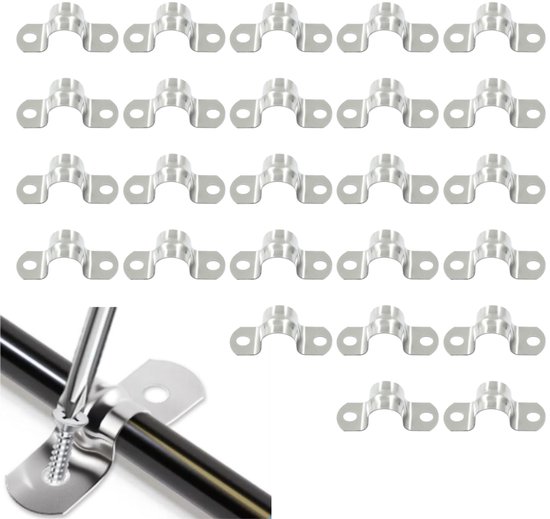 25 stuks -U-vormige roestvrijstalen zadelklemmen -Stijve roestvrijstalen buisbeugels -Robuuste roestvrijstalen buisbevestigingsbeugels -Voor het repareren van leidingen, kabels en pijpleidingen -Voor 3/8 inch slangdiameter- M10-Breedte 12 mm-Zilver van Merkloos