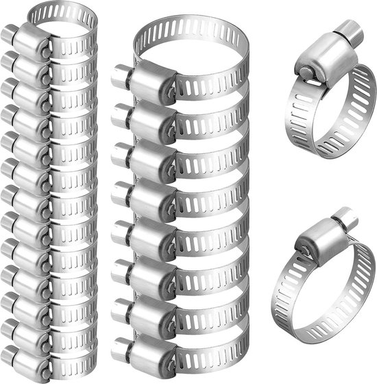 25 stuks Verstelbare Roestvrijstalen Slangklemmen - 10-16 mm, 16-25 mm - Waterleiding Autoslangen van Merkloos