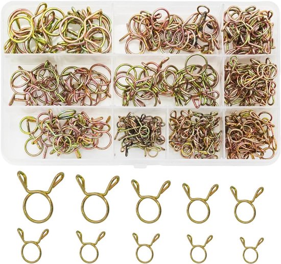 250pcs 5-14mm Double Wire Brandstofslang Klemmen - Slang Klemmen - Waterbuis - Lucht slang - Veerklemmen Kit voor Auto - Motorfiets - Scooter - ATV van Merkloos