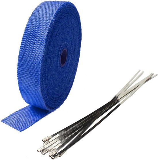 2,5cm x 5m Blauw Thermische Band Uitlaatband Hitte Bescherming Band Isolatie Motorfiets Uitlaatpijp Auto Uitlaatspruitstuk Hittebeschermingsband met 6 Kabelbinders