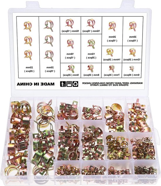 260 STKS 12 Maten 6-25mm Brandstofleiding - Slangclips Waterpijp - Luchtbuis Siliconen Vacuüm Slang Klem - Assortiment Kit Veerslangklemmen van CJHZQYY.