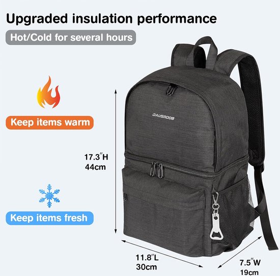 27 liter koelrugzak, 2-in-1 isolerende tas, grote koeltas, thermische rugzak, lekvrije rugzak met koelvak, perfect voor picknicks, stranduitstapjes, wandelen, werken en familie-uitstapjes (24 blikjes) van Tourit