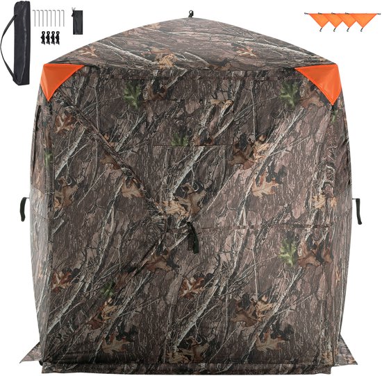 270° Transparant Jachthut, 1-2 Persoons Pop-Up Hertenhut met Draagtas, Draagbare Tent, 3 Horizontale Ramen voor De Jacht op Kalkoenen en Herten, Camouflagestof