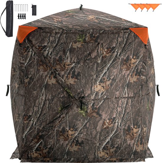 270° Transparant Jachthut, 1-2 Persoons Pop-Up Hertenhut met Draagtas, Draagbare Tent, Wegwerpnet voor De Jacht op Kalkoenen en Herten, Camouflagestof