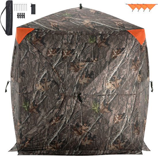 270° Transparant Jachthut, 2-3 Persoons Pop-Up Hertenhut met Draagtas, Draagbare Tent, 3 Horizontale Ramen voor De Jacht op Kalkoenen en Herten, Camouflagestof