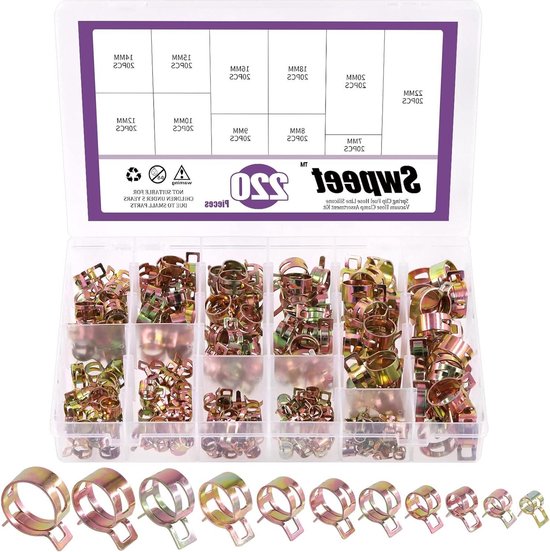 271 Stks 7-22 Mm Lente Band Slangklemmen Met Swivel Platte Band - Brandstof Slangklem Tang-assortiment Kit - Siliconen Vacuümslang Actie Pijpklem - Lage Druk Air Clip Klem - Slangklemmen Kit van Merkloos