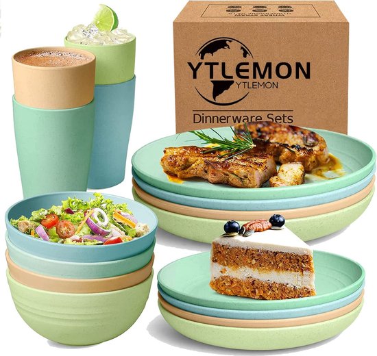 28-delig servies, compleet servies, met kom, bord, eetlepel, eetvork, eetmes en beker, voor picknick, feest, barbecue, cadeau, bruiloft, camping (PP) van Cookinglife