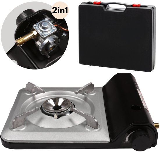 2in1 kampeer fornuis op gaspatronen/gasflessen, 3,5 kW + koffer van Merkloos