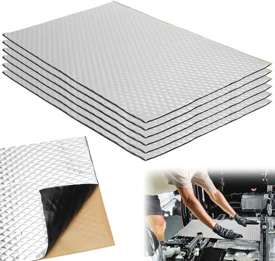 2mm 6 Stuks Isolatiematten Zelfklevend Antivibratie Mat voor Auto Isolatie Aluminium Butyl Geluiddemping Mat voor Voertuigen van Merkloos