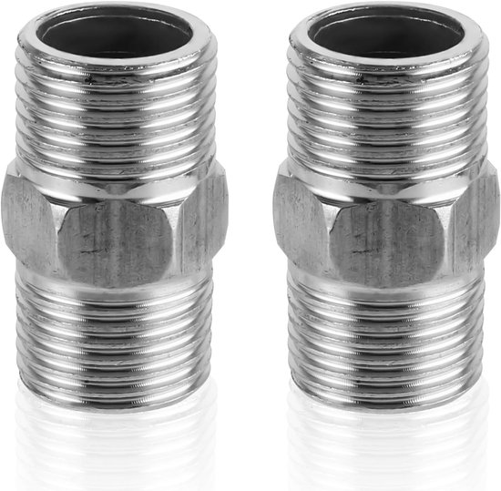 2pcs RVS dubbele nippels - dubbel nippel 1/2 inch - douche slangadapter - schroefdraad slangconnector voor het aansluiten van verschillende waterleidingen of luchtlijnen van Merkloos