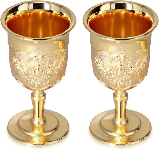 2pcs Vintage Brass Mug - Handmade Brass King Chalice Cup - Embossed Cup voor Reis - Decoratie - Verzameling