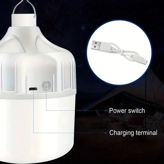 2stuks Kampeerlamp Led Lamp- Tentlamp - Oplaadbare Kampeerlamp met Usb-Kabel - Buitenlantaarn voor Terras/Tuin/Veranda - Noodverlichting Binnen en Buitengebruik - Kleur Wit - van Svensky
