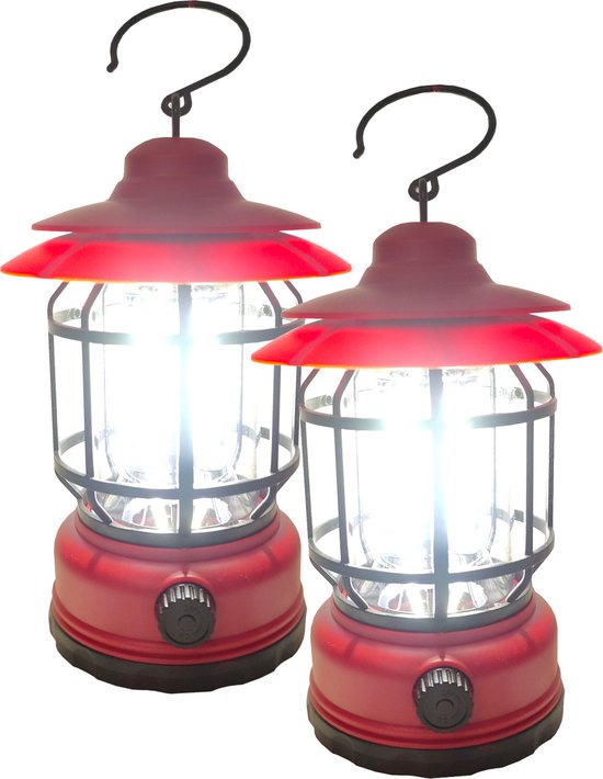 2x Campinglamp 4 Watt dimbaar retrostijl 16.6cm rood 1200mAh 3 COB's Vissen Hike hiking outdoor van Venturelli