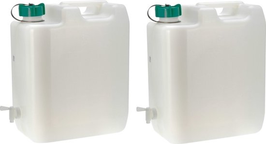 2x Grote water jerrycans met kraantje 35 liter - watertank / waterreservoir voor de camping / sportveld van BB Sport