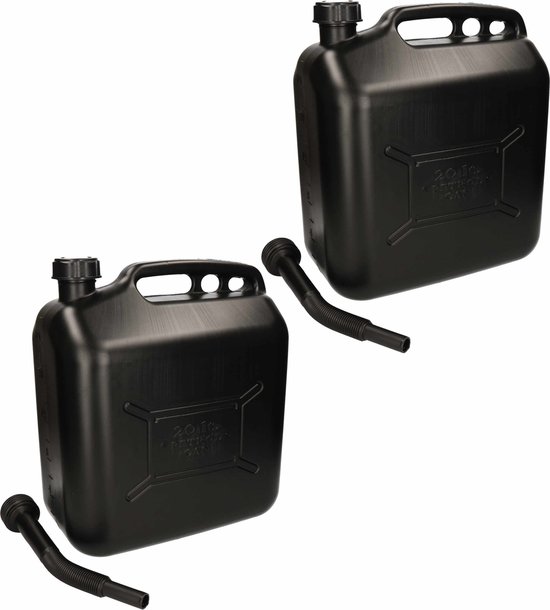 2x Jerrycan zwart - 20 liter - inclusief schenktuit