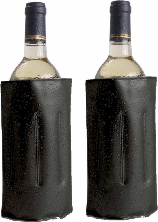 2x Koelelementen hoezen zwart voor wijnflessen 34 x 18 cm - Wijnflessen/drankflessen koelelement - Flessenkoeler - Wijnkoeler van Merkloos