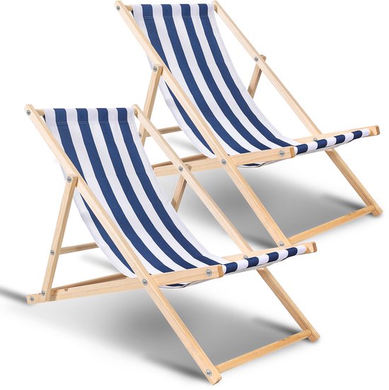 2X Ligstoel Houten tuinligstoel Tuin Pijnboomhout Strandstoel Strand 120 kg Opvouwbaar Blauw van Merkloos