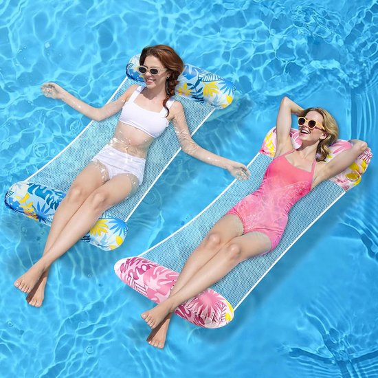 2x Opblaasbare Waterhangmat Zwembadbed - Opvouwbare Drijver met Pomp en Net van Merkloos