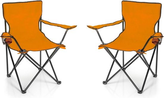 2x Opvouwbare Campingstoel Oranje met Bekerhouder en Draagtas