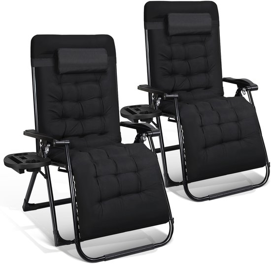 2x Opvouwbare Tuinstoelen Ligstoel Tuin 90°-170° Verstelbaar Textiel van Merkloos