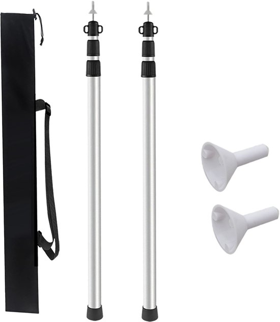 2x Outdoor Tentstokken -Luifelstok-Aluminiumlegeringsstokken - Waterdicht en roestvrij - 90-230cm -zilverkleurig- inclusief opbergtas