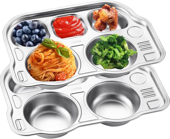 2x RVS Lunchbord met 5 Vakken - Ideaal voor Portiecontrole en Camping