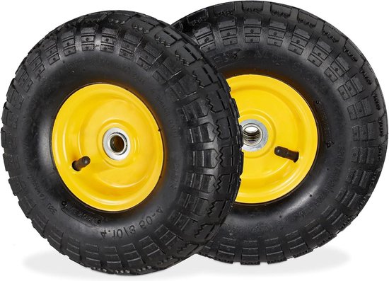 2x steekwagenwiel 4.1/3.5-4 luchtbanden reserve 16 mm as - 136 kg draagvermogen - zwart-geel Bolderkar van Mottez