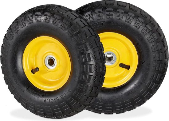 2x steekwagenwiel 4.1/3.5-4 luchtbanden reserve 16 mm as - 136 kg draagvermogen - zwart-geel Bolderkar van VONROC